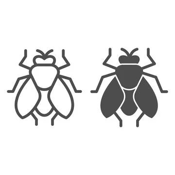 Fly line and solid icon, pest control concept, insect sign on white background 스톡 일러스트