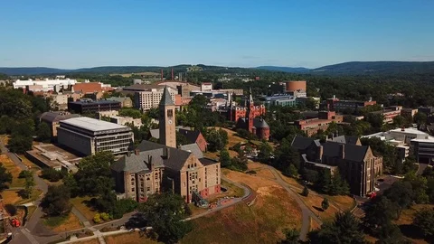 Fly By McGraw Tower at Cornell University Stock Footage 93618376