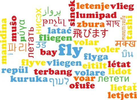 Fly multilanguage wordcloud background concept Stock Illustration
