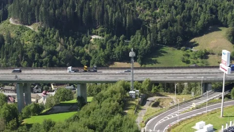 Fly near Freeway in Mountain Stock Footage 232618028
