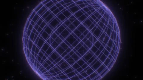 Fly in Neon Glow 80s Synthwave Wireframe Net Grid Geometric Spheres Stock Illustration