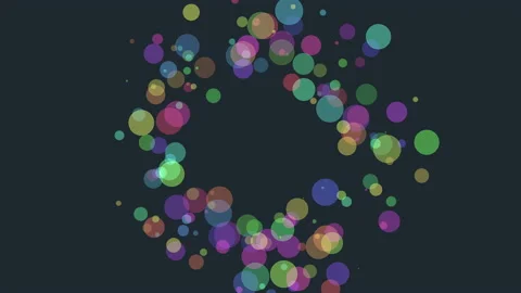 Fly neon round bokeh and confetti on dark space Stock Footage 196816734