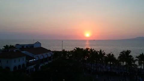 Fly to the ocean sunset Stock Footage 115506742