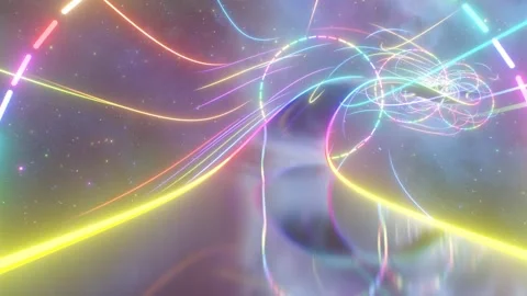 Fly Over 3D Rainbow Road In Outer Space With Bright Neon Reflections Stock Footage 261323842