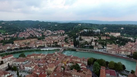 Fly over Adige river in the city of love Verona Italy Stock Footage 73719955