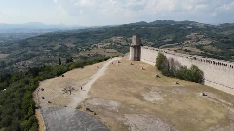 Fly over ancient part of Assisi town Stock Footage 290239240