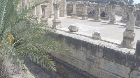 Fly-over the ancient Synagogue of Capernaum. Israel. GP011896-04 Video stock 104506863