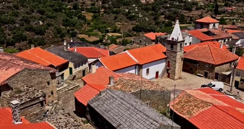 Fly by over the ancient town Stockbeeldmateriaal 143263665