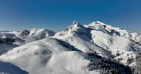 Fly over and around the mountains of Ciucas Romania in January 2022 Sunny day. Stock Footage 170201006