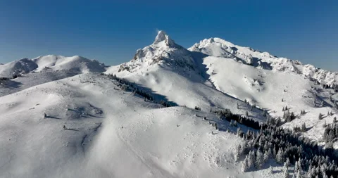 Fly over and around the mountains of Ciucas Romania in January 2022 Sunny day. Stock Footage 170201175