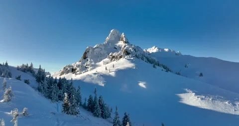 Fly over and around the mountains of Ciucas Romania in January 2022 Sunny day. Stock Footage 170201492