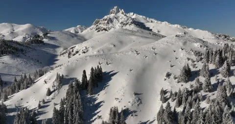 Fly over and around the mountains of Ciucas Romania in January 2022 Sunny day. Stock Footage 170201918