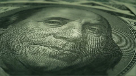 Fly over and close-up a hundred dollar bills, LOOP Видео 934018