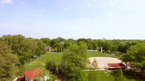 Fly over a baseball field in front of a city skyline Stock-Footage 92594722