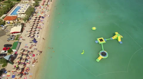 Fly over beach and turquoise sea Stock Footage 56470574