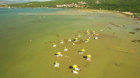 Fly over beach in the shallow water Stock Footage 53050740