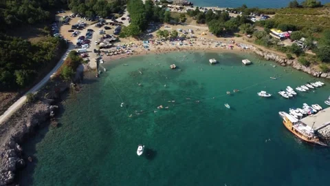 Fly over the Beach Top Shot with blue Water Stock Footage 232617195
