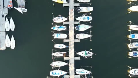 Fly over a beautiful marina filled with boats Stock Footage 337072742
