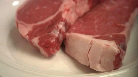Fly Over Beautiful Rib Eye Steak Dolly Shot Stock Footage 8539818