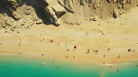 Fly over beautiful sandy beach during summer day. Stock Footage 115549334