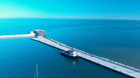Fly over a boat in the dock 스톡 동영상 98535548