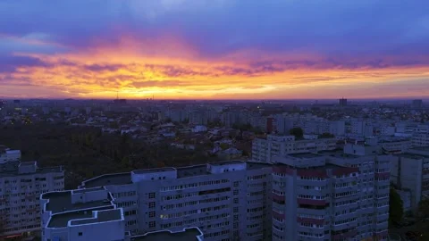 Fly over Bucharest City at night sunset with traffic on main boulevard. 動画素材 257294826