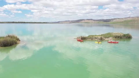 Fly Over the Canoe in the Lake 2 Stock Footage 294130686