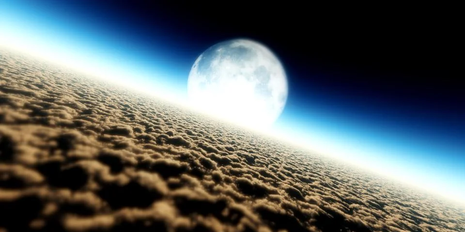 Fly over clouds moon Ilustração Stock