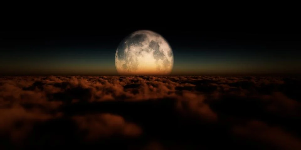 Fly over clouds moon Stock Illustration