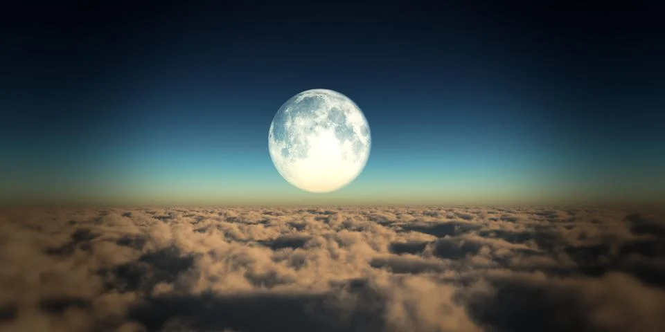 Fly over clouds moon Ilustração Stock