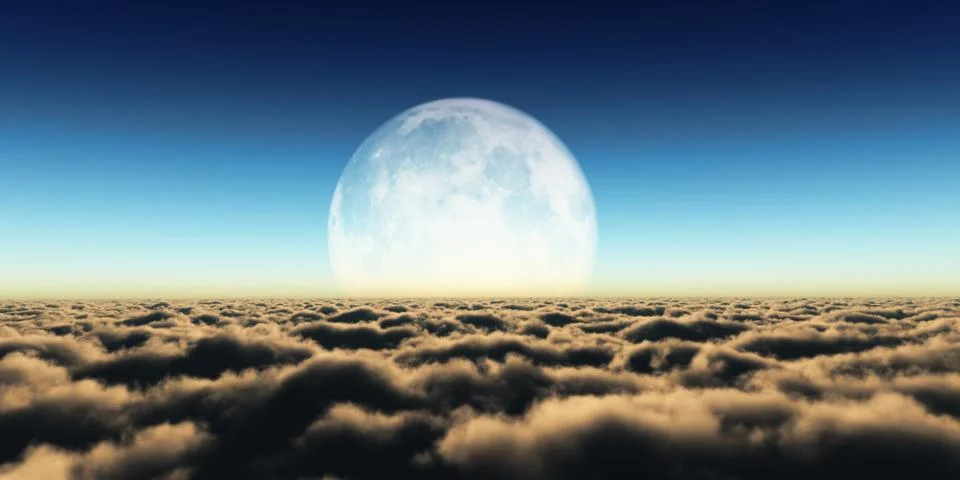 Fly over clouds moon Stock Illustration