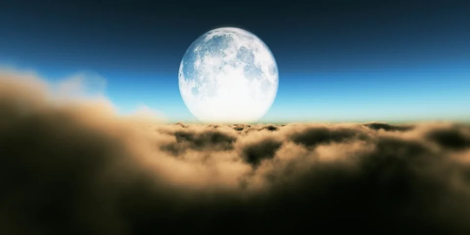 Fly over clouds moon Stock Illustration