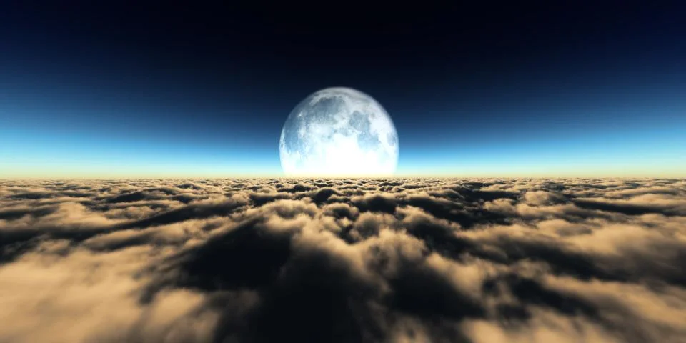 Fly over clouds moon Illustrazione stock