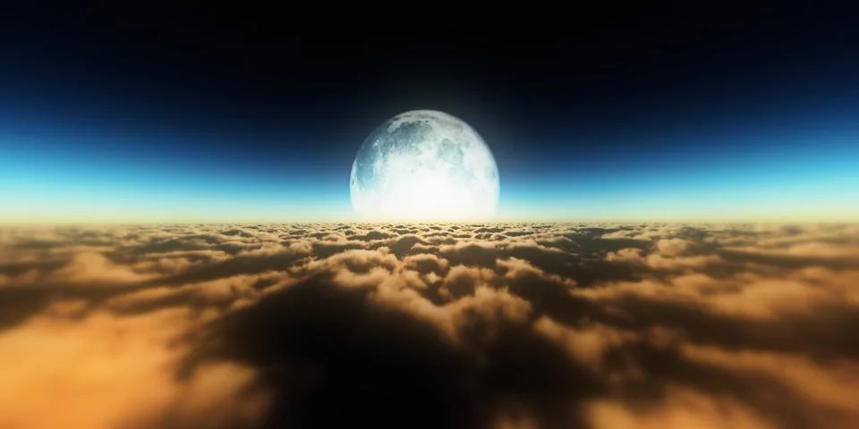 Fly over clouds moon Ilustração Stock
