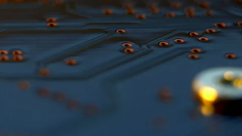 Fly over computer circuit board, electronic technology background Stock Footage 87320546