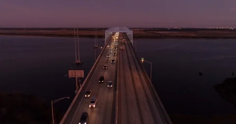 Fly over Don N. Holt Bridge with Cars in North Charleston Stock Footage 124146999