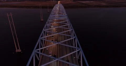 Fly over Don N. Holt Bridge with traffic in North Charleston Stock Footage 124148352