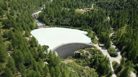 Fly over down to lake of Ferpècle dam in Switzerland -  Les haudères 4k Video stock 156051281