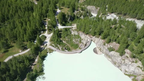 Fly over down to lake of Ferpècle dam in Switzerland -  Les haudères 4k Video stock 156051386