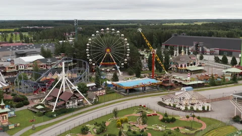 Fly over Drone Footage of empty Powerpark Amusement Park in Finland 4k Video stock 228331675