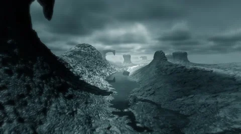Fly over the dry river landscape (colour version 4) Stock Footage 52702642