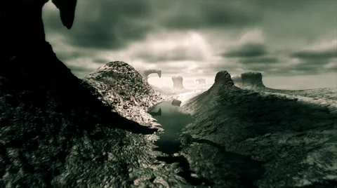Fly over the dry river landscape (colour version 2) Stock Footage 52702661