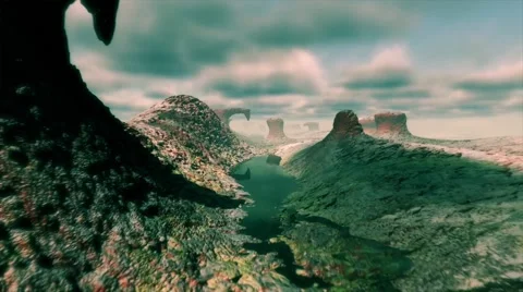 Fly over the dry river landscape (colour version 5) Stock Footage 52757518