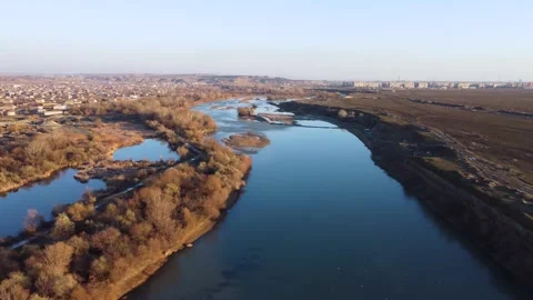 Fly over the evening river and lakes Stock Footage 168616819