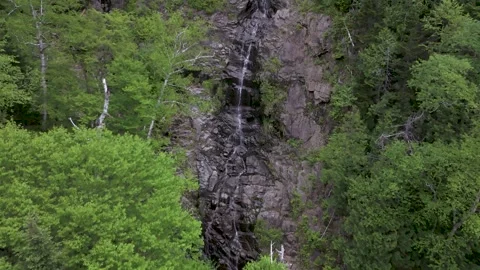 Fly Over Forest With Water Fall - Lake Placid, NY Stock Footage 277421161