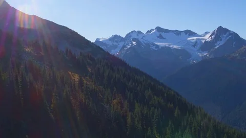 Fly Over Forested Mountain Side with Glacier in the Background 動画素材 82324722