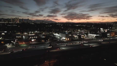 Fly over freeway sunrise Stock Footage 219903687