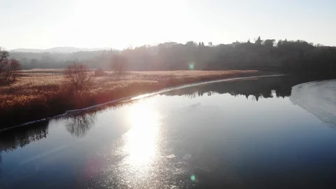 Fly Over The Frozen Lake drone view Stock Footage