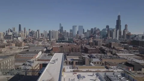 Fly Over Fulton Market area Chicago Stock Footage