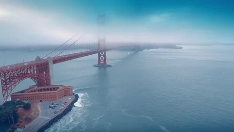 Fly Over the Golden Gate Bridge in San Fransisco Stock Footage 71734339